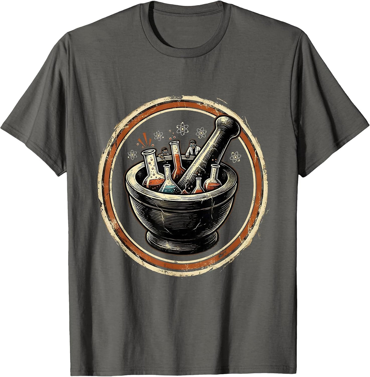 Men's Mortar and Pestle Tiny Scientists Illustration T-Shirt - Asphalt Grey