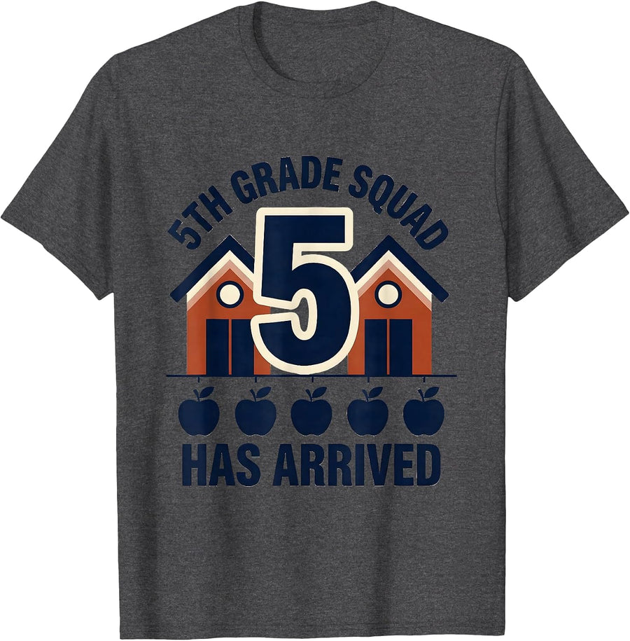 Men's 5th Grade Squad Has Arrived Fifth Grade Teacher Back T-Shirt - Dark Heather Grey