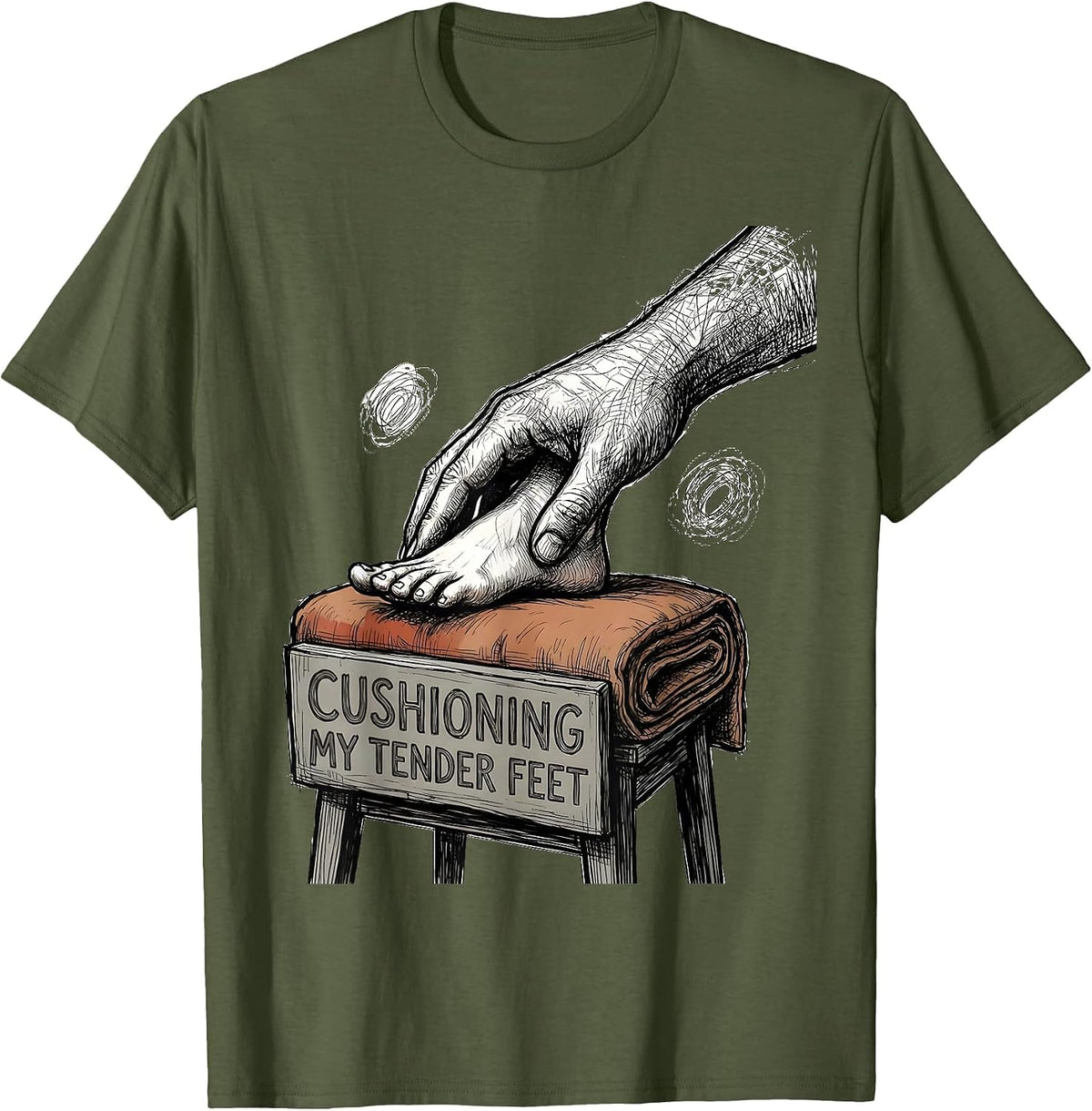 Men's Cushioning My Tender Feet Hand Sketch Nurse Healthcare T-Shirt - Olive Green
