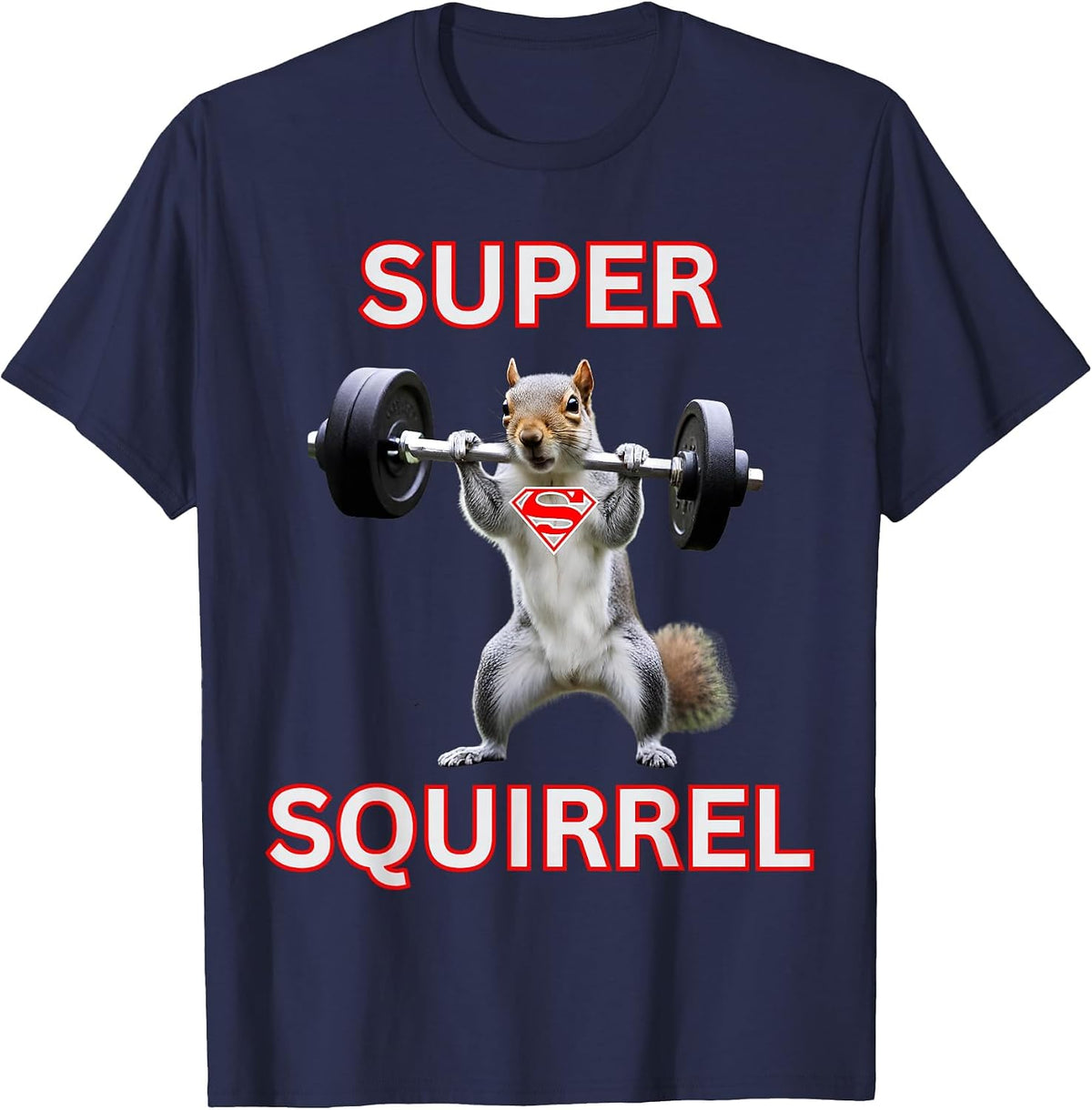 Super Squirrel Weightlifter Squirrel Superhero Costume T-Shirt - Navy Blue