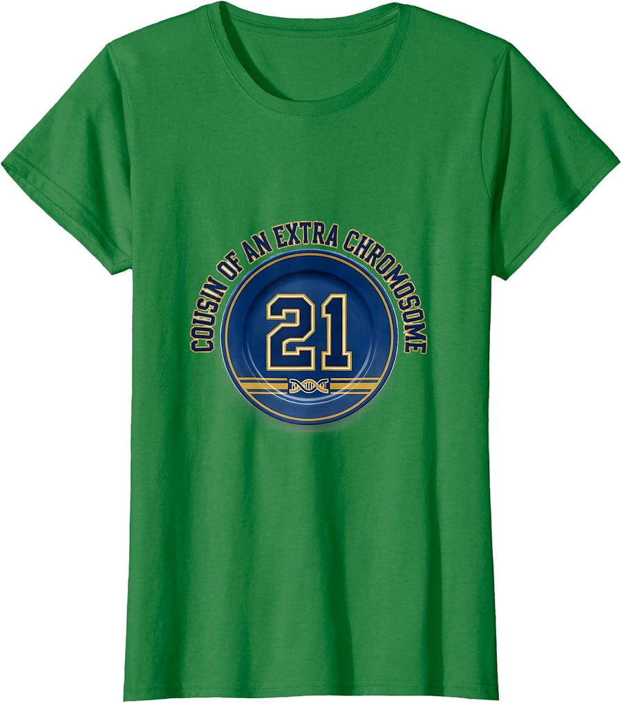 Women's Cousin Of An Extra Chromosome Sports Family Down Syndrome T-Shirt - Kelly Green