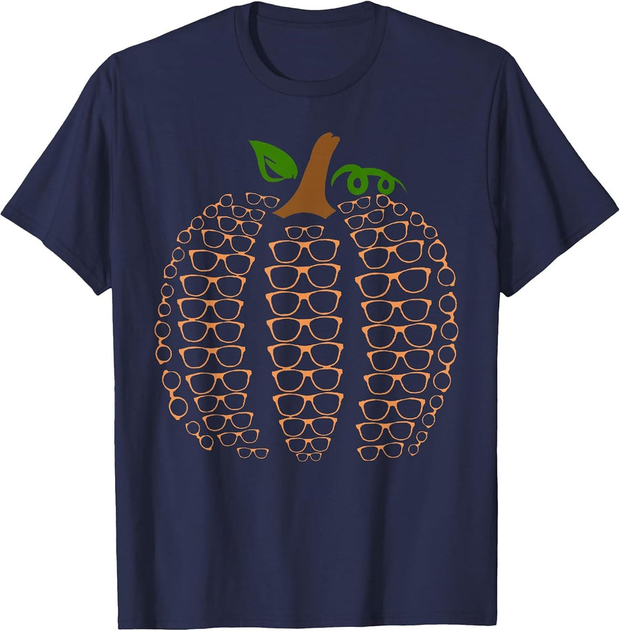 Eyeglasses Pumpkin Fall Optometrist Halloween Eye Doctor T-Shirt - Navy Blue