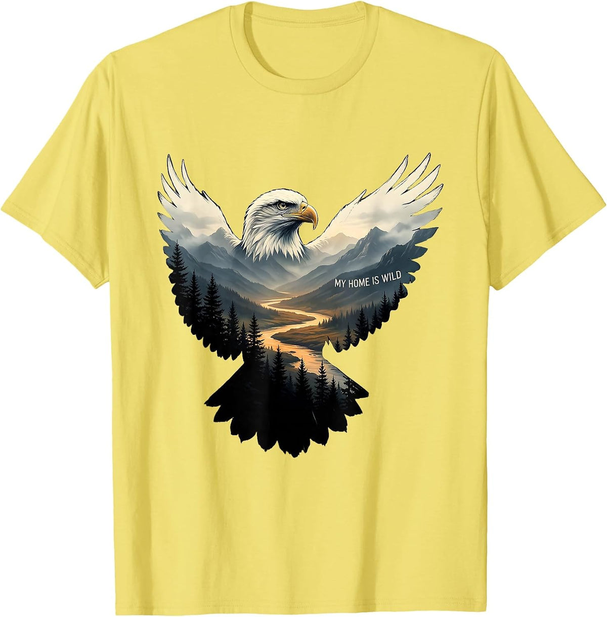 Men's My Home Is Wild Eagle Forest Wildlife Nature Lover Art T-Shirt - Lemon Yellow
