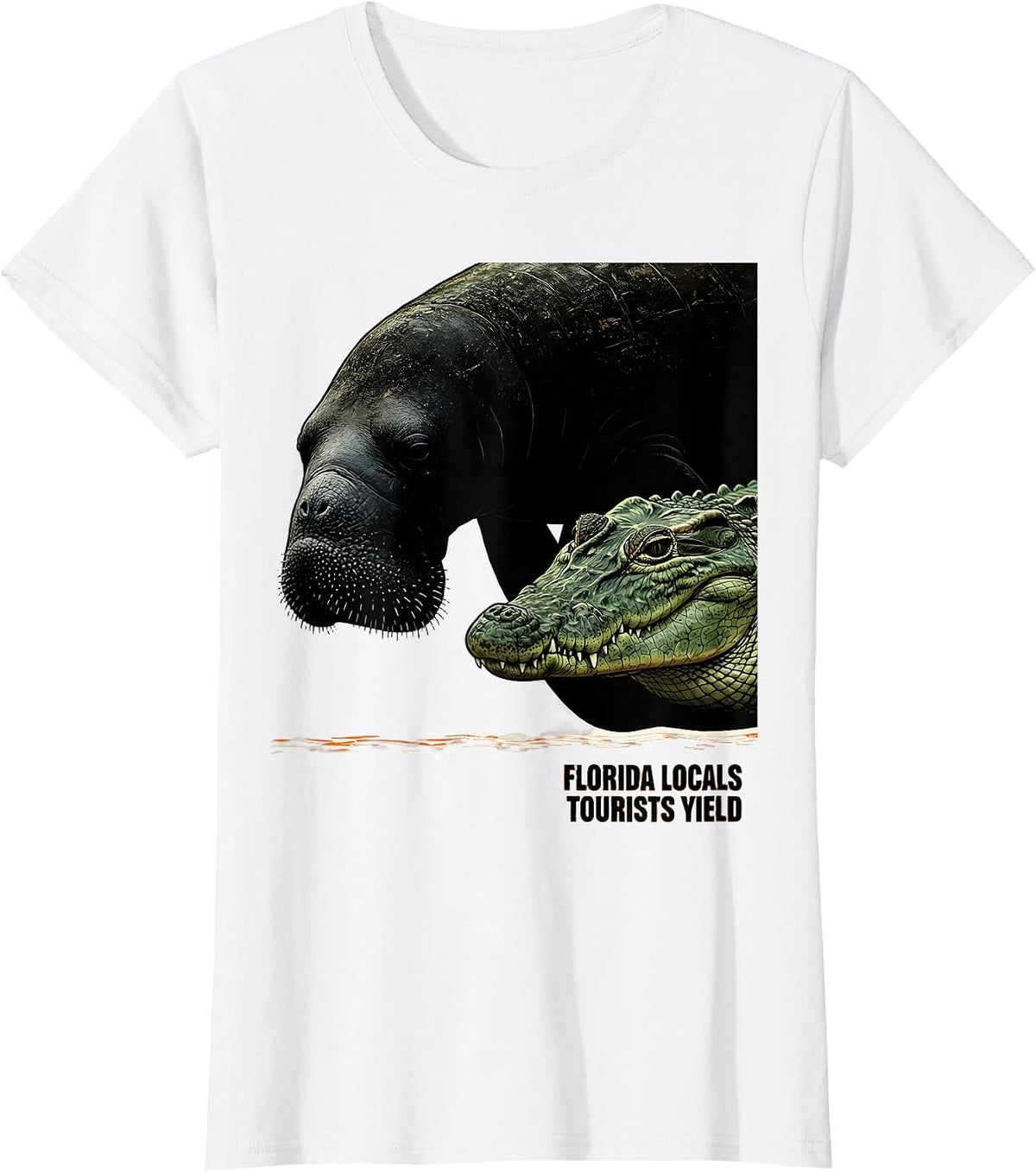 Florida Locals Tourists Yield Vintage Manatee Gator Gulf T-Shirt - White