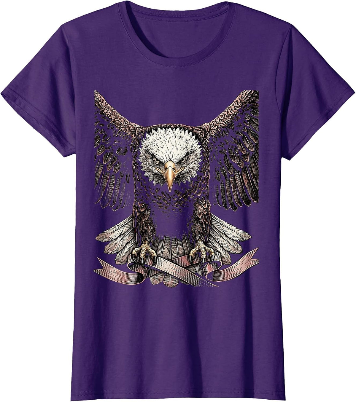 Women's Bald Eagle Pink Ribbon Breast Cancer Awareness T-Shirt - Purple