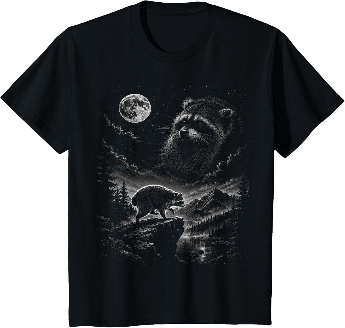 Raccoon Jimothy Howling to the Moon Tee Trash Panda Wildlife T-Shirt - Black