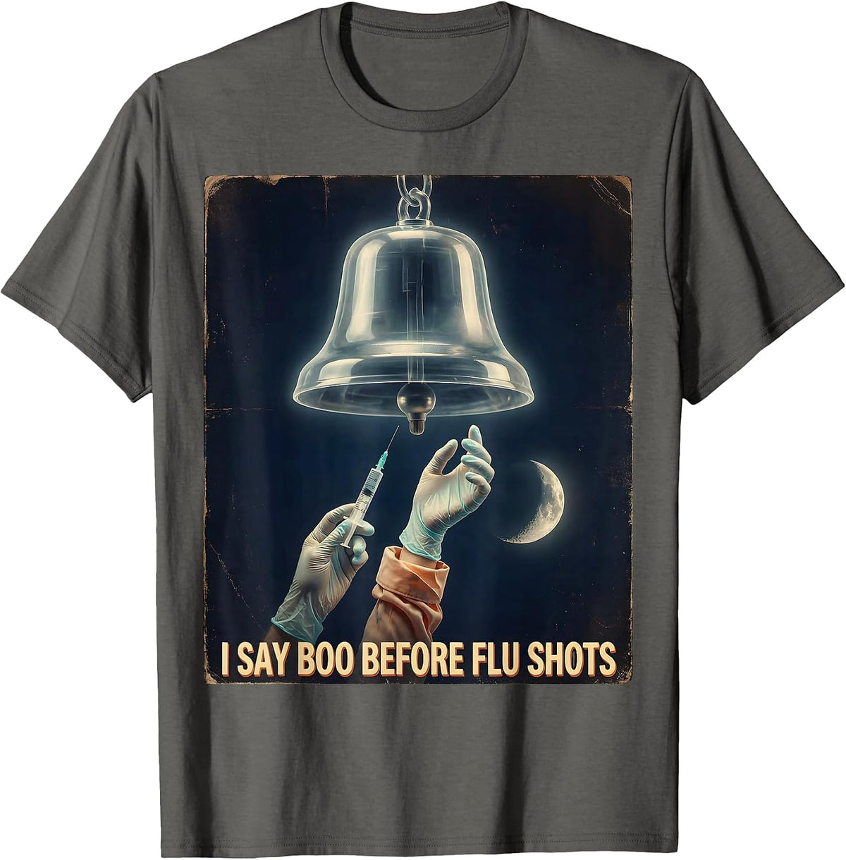 I Say Boo Before Flu Shots Vintage Ghost Halloween Nurse T-Shirt - Asphalt Grey