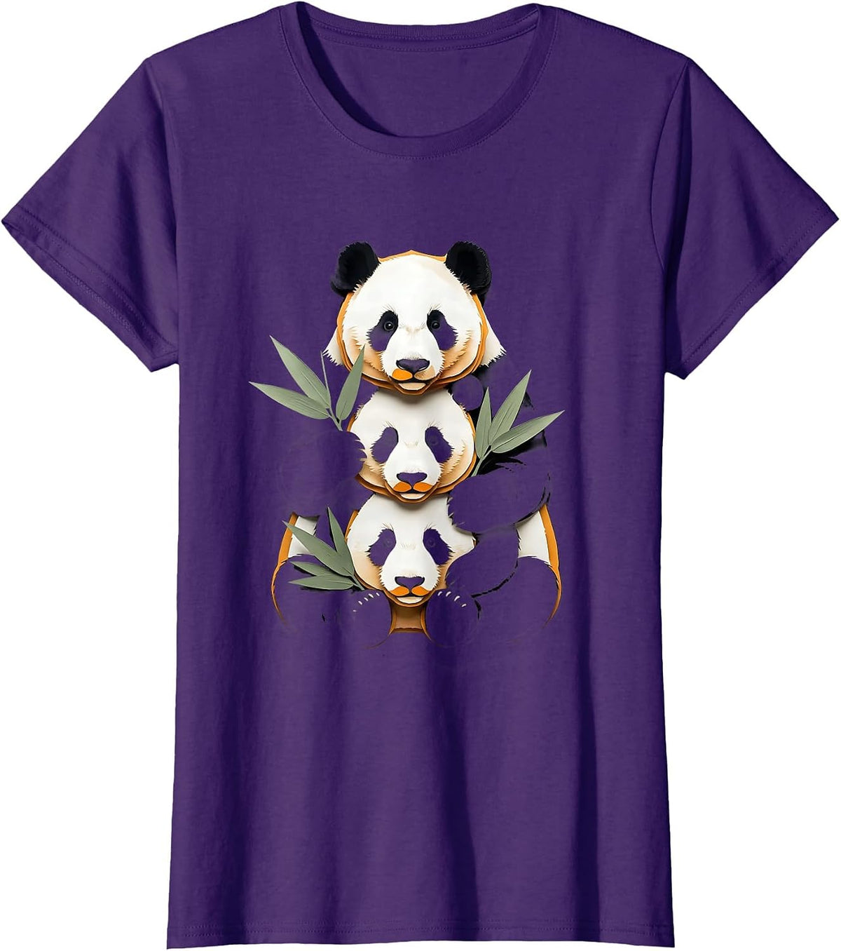 Women's Panda Stack Paper Cutout Funny Animal Lover T-Shirt - Purple
