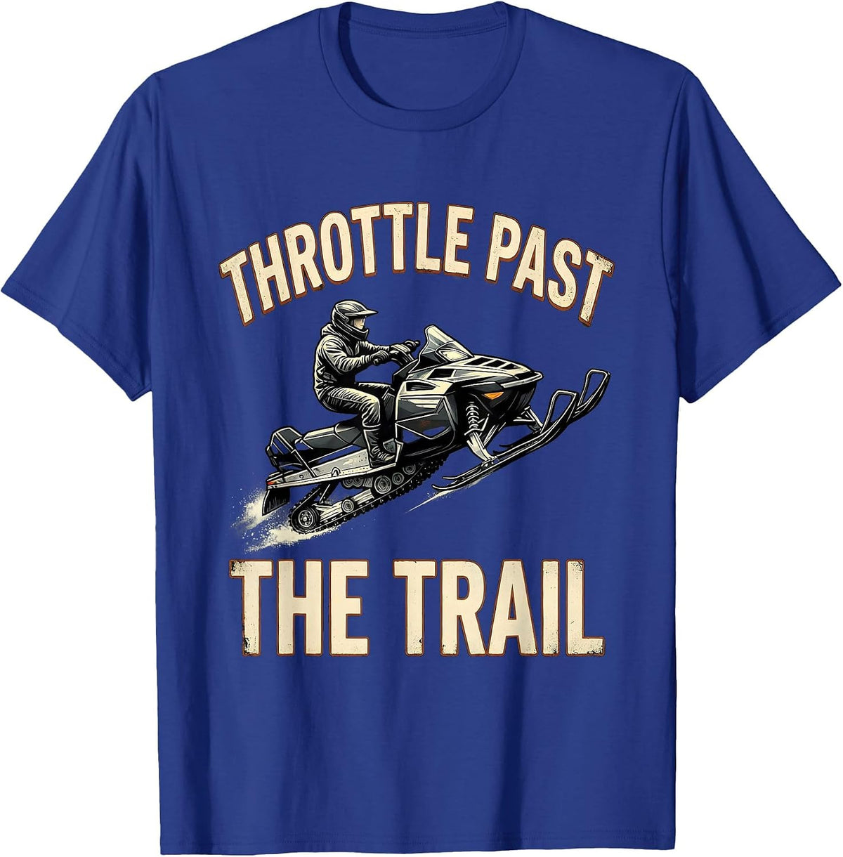 Men's Throttle Past The Trail Vintage Snowmobile Rider Winter T-Shirt - Royal Blue