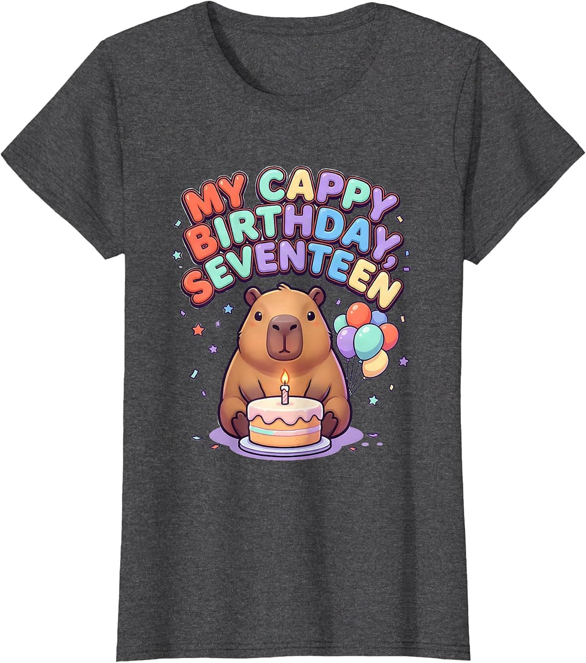 Women's My Cappy Birthday Seventeen Funny Capybara Birthday Kawaii T-Shirt - Dark Heather Grey