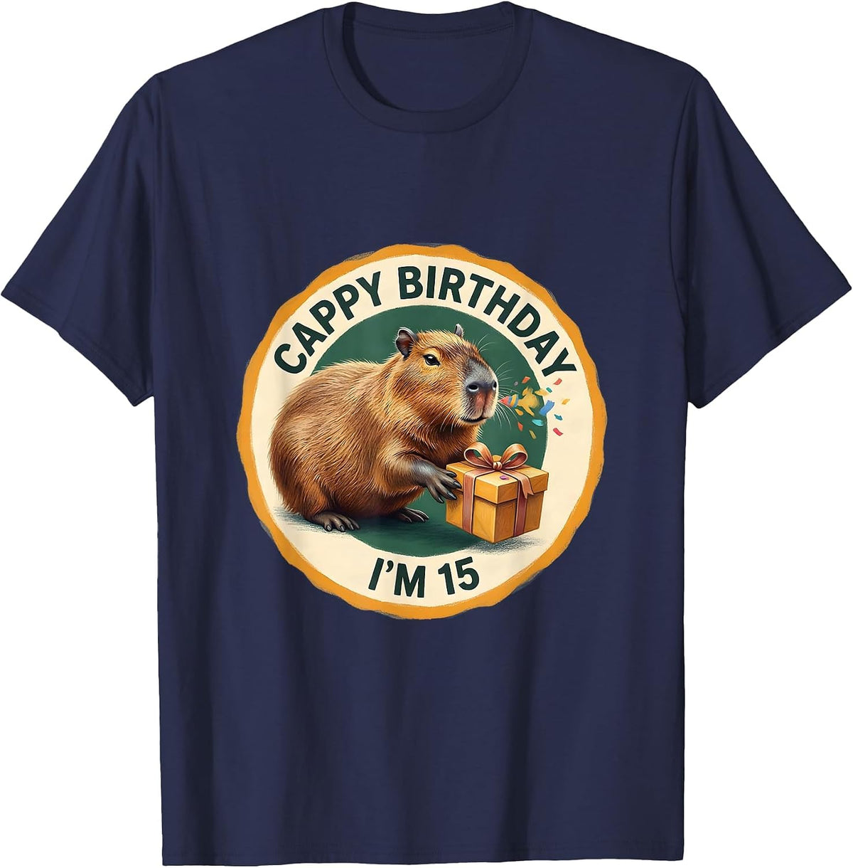 Cappy Birthday I'm 15 Funny Capybara Birthday Meme Gift T-Shirt - Navy Blue