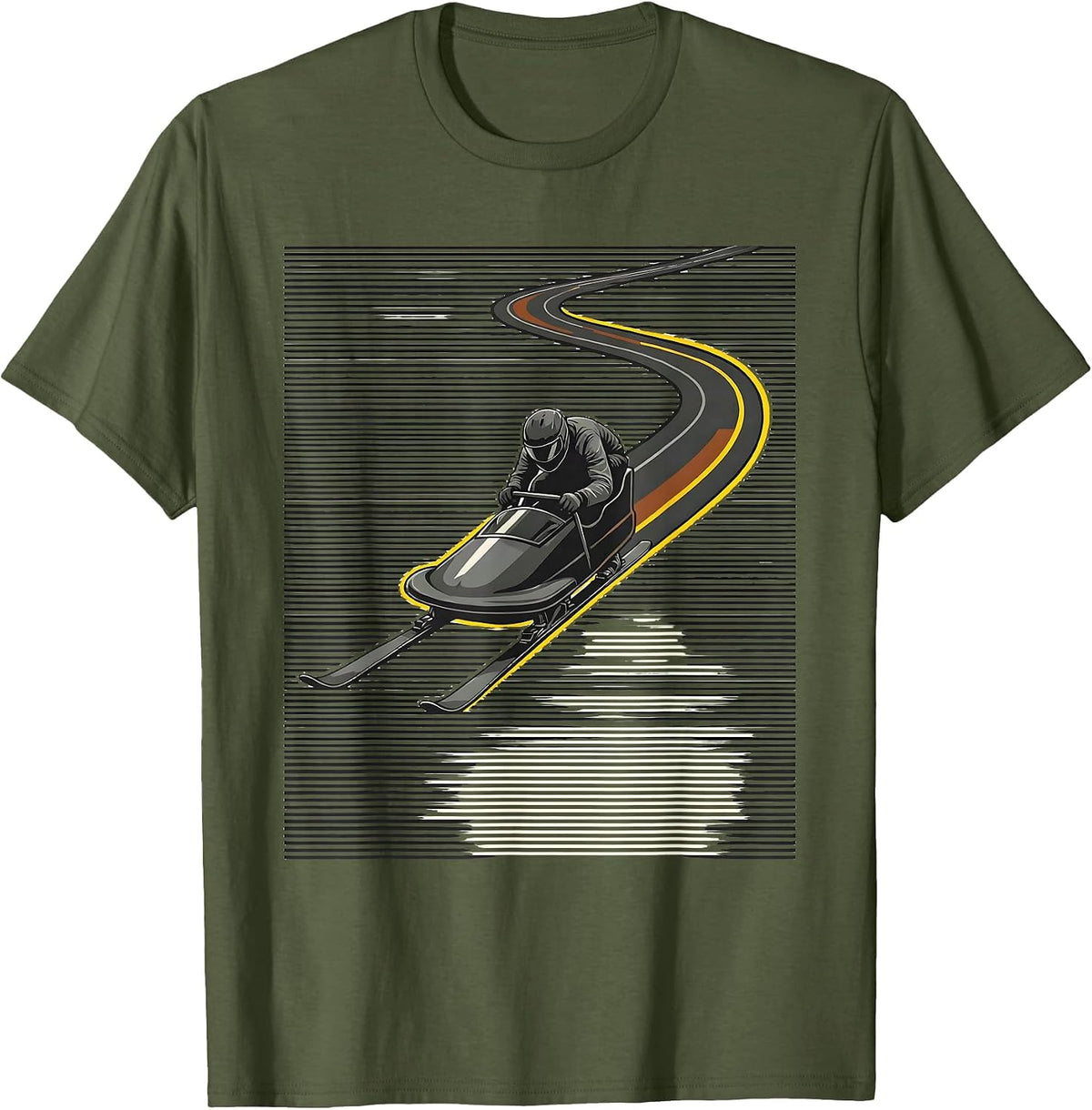 Men's Snowmobile Rider Stencil Humor Winter Sports T-Shirt - Olive Green