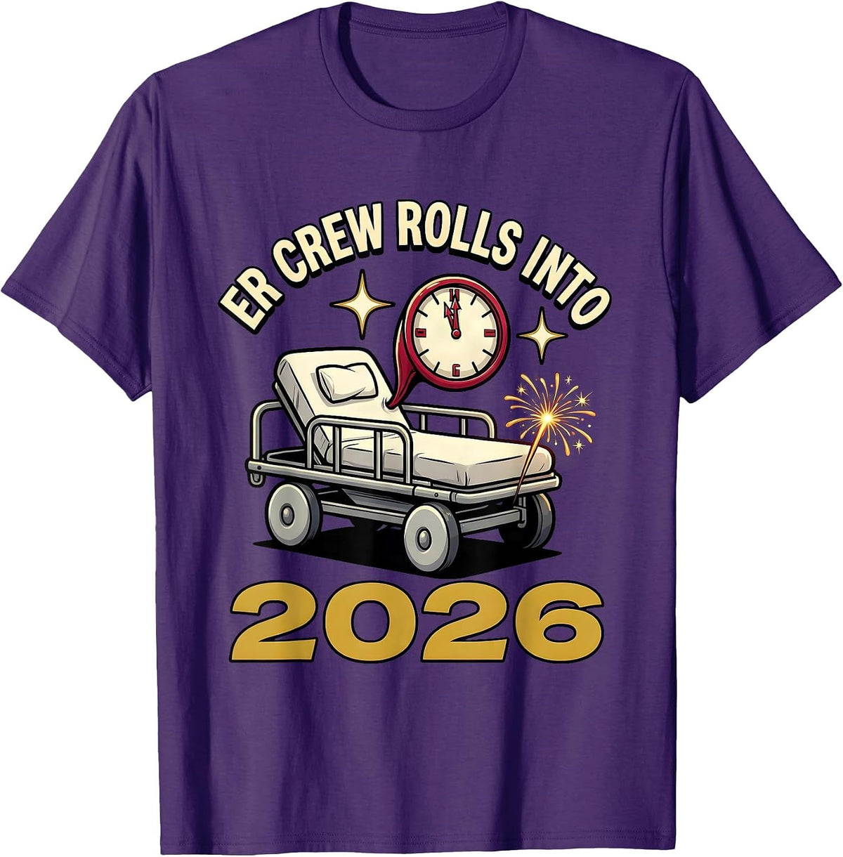 ER Crew Rolls Into 2026 Cartoon Nurse Crew New Year Party T-Shirt - Purple