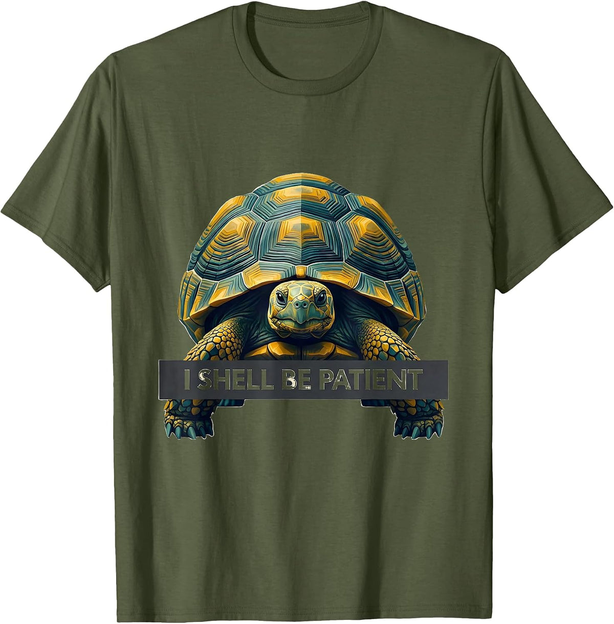 Men's I Shell Be Patient Midcentury Modern Turtle Lover Gift T-Shirt - Olive Green