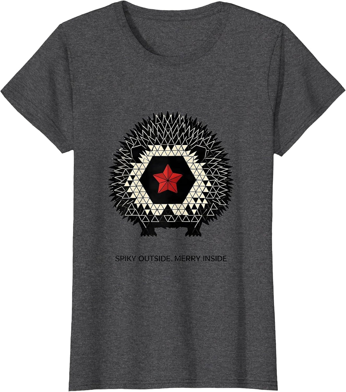 Women's Spiky Outside, Merry Inside Cute Hedgehog Christmas Animal T-Shirt - Dark Heather Grey