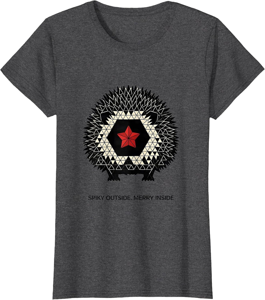 Women's Spiky Outside, Merry Inside Cute Hedgehog Christmas Animal T-Shirt - Dark Heather Grey