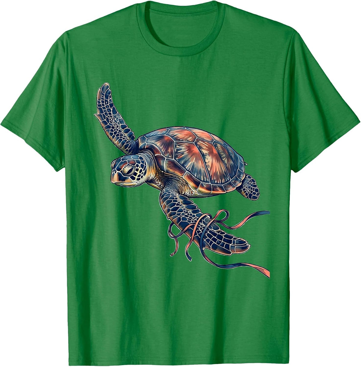 Men's Bikini Top Tangled in Sea Turtle Flippers T-Shirt - Kelly Green