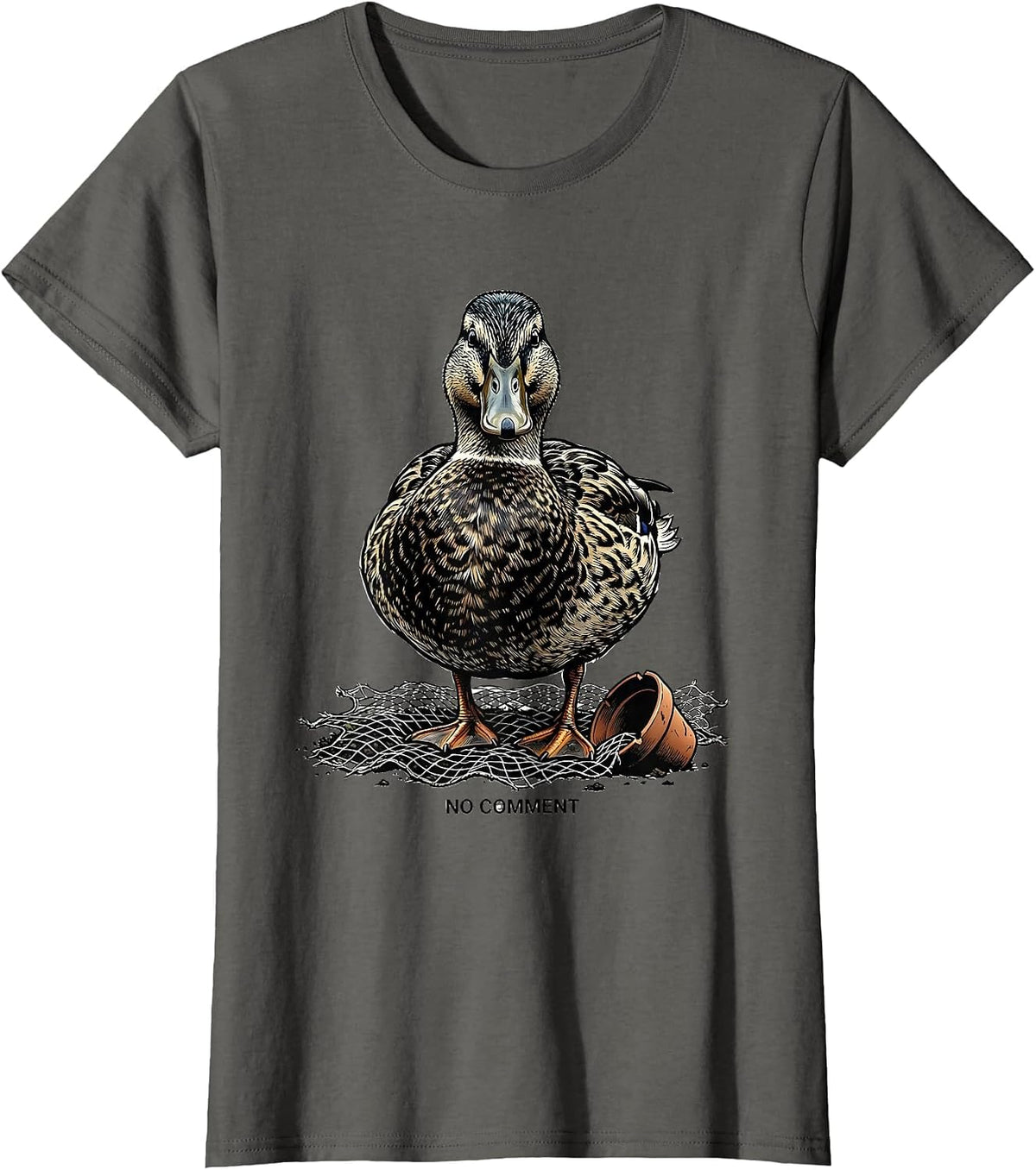 Women's No Comment Funny Duck Photobooth Portrait Animal Lover T-Shirt - Asphalt Grey