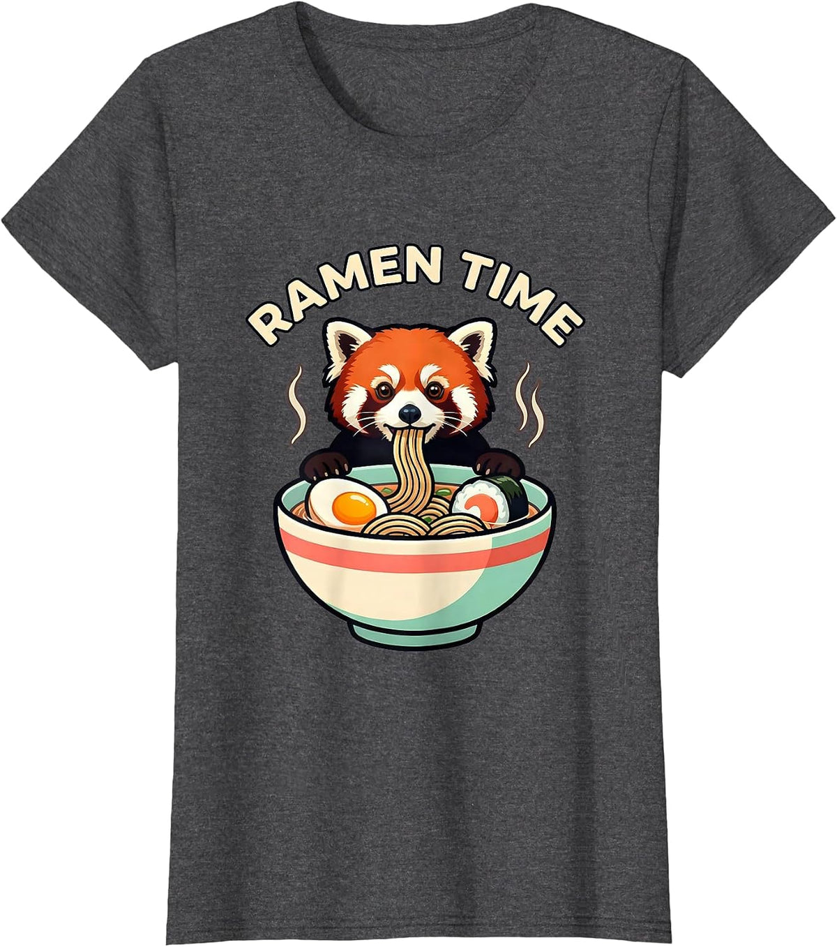 Women's Ramen Time Cute Kawaii Red Panda Eating Ramen Animal Lover T-Shirt - Dark Heather Grey