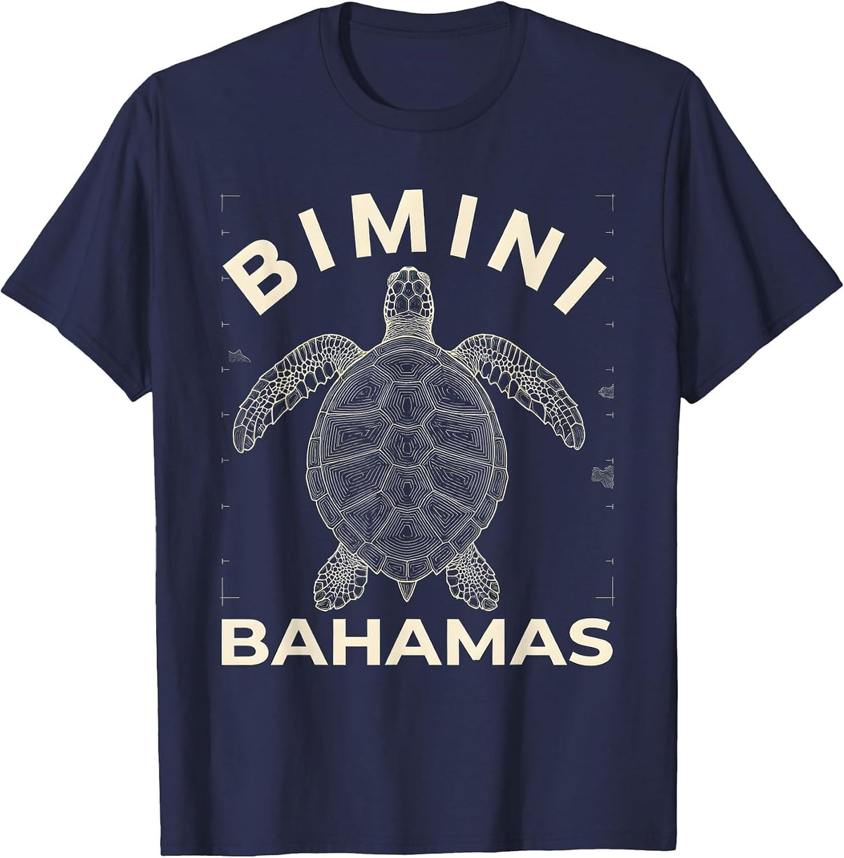 Men's Bimini Bahamas Topographic Contour Sea Turtle Souvenir T-Shirt - Navy Blue