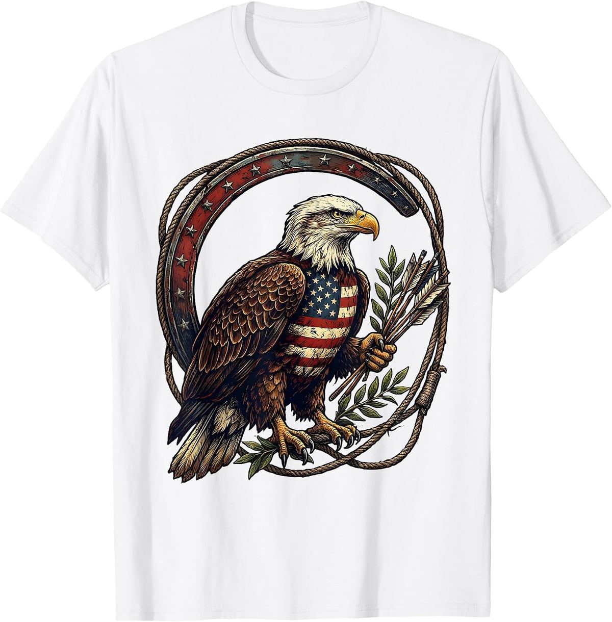 Men's Patriotic Eagle with Arrows and Olive Branch T-Shirt - White