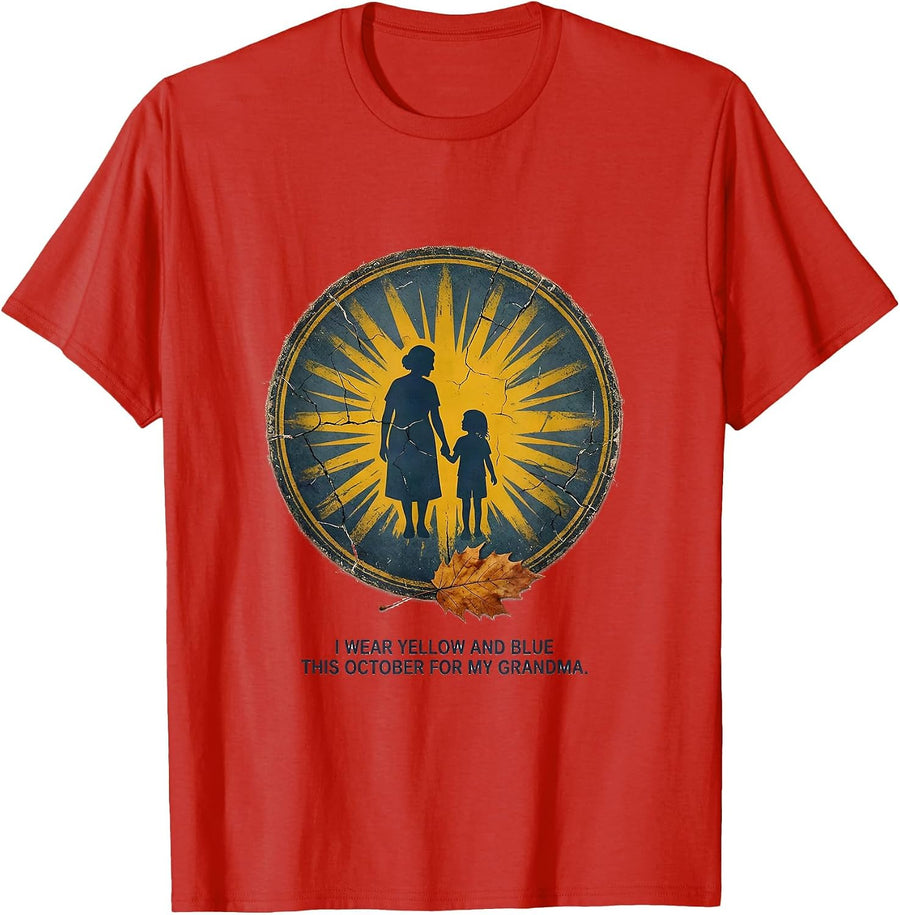 I Wear Yellow And Blue This October For My Grandma Vintage T-Shirt - Red