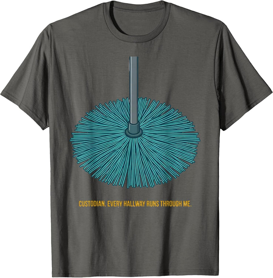 Custodian. Every Hallway Runs Through Me Funny School Staff T-Shirt - Asphalt Grey