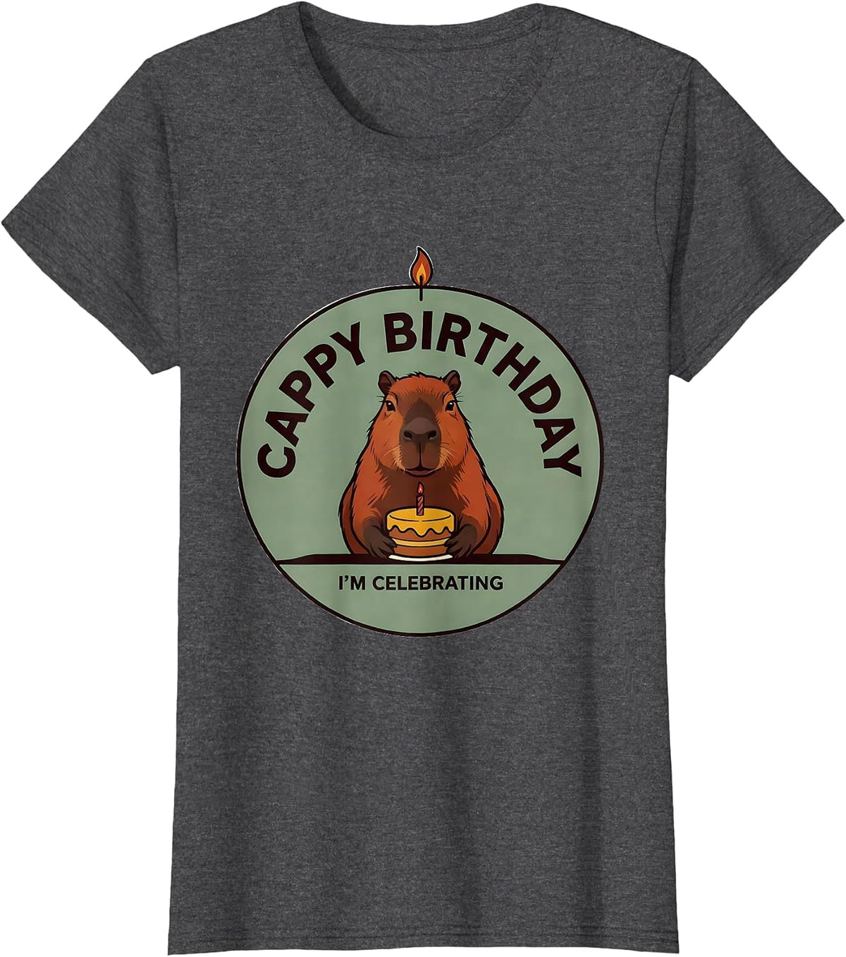 Women's Cappy Birthday, I'm Celebrating Kawaii Capybara Birthday T-Shirt - Dark Heather Grey