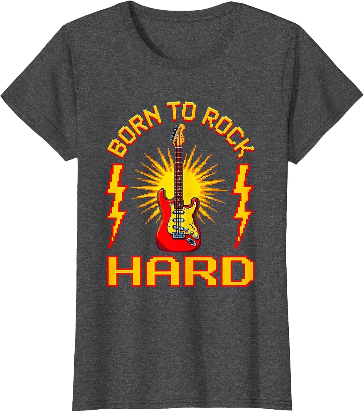 Women's Born to Rock Hard Vintage Rock Band Design T-Shirt - Dark Heather Grey