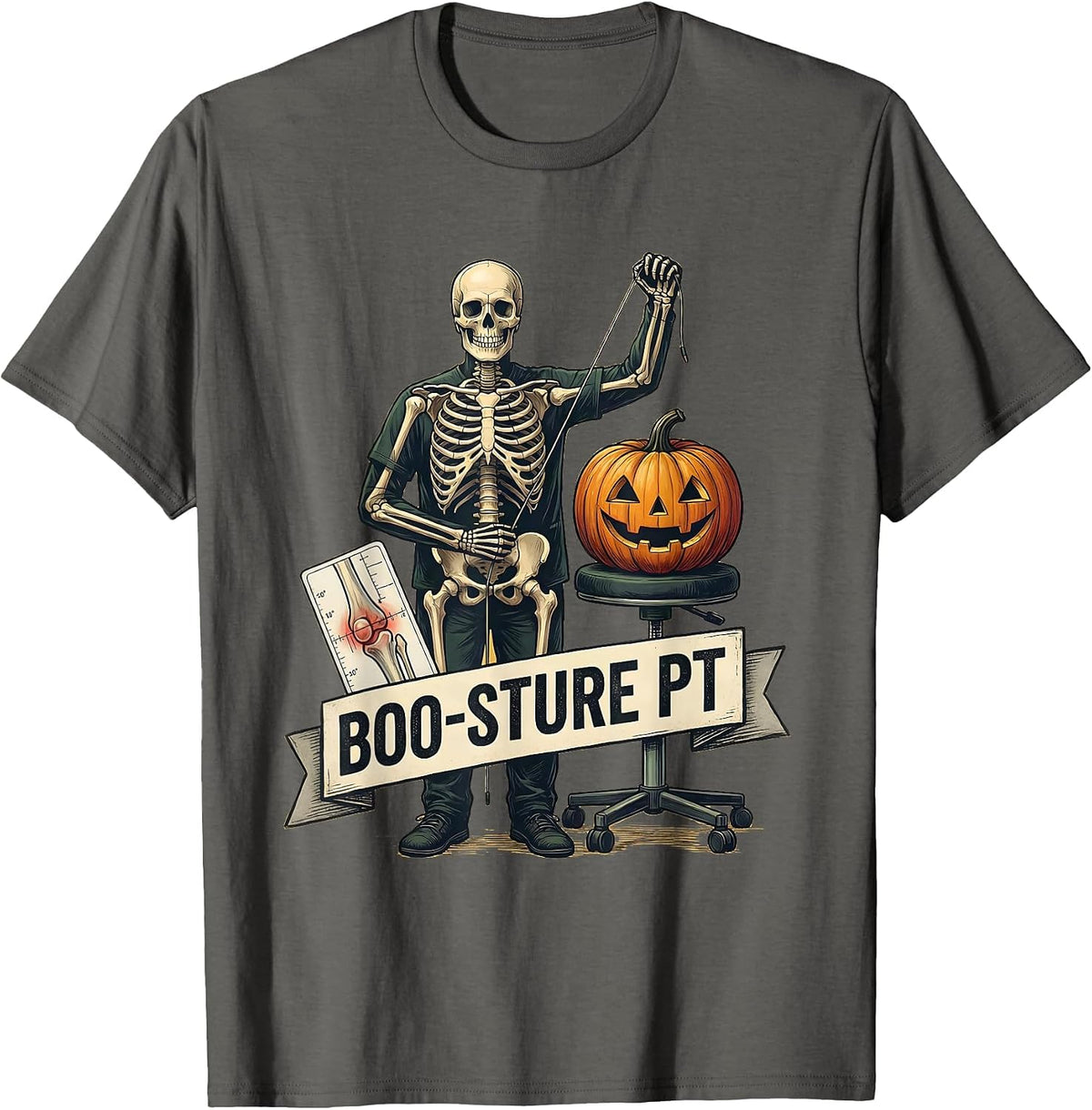 Men's Boo-sture PT Funny Physical Therapy Halloween Therapist T-Shirt - Asphalt Grey