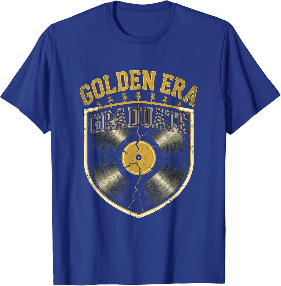 Golden Era Graduate Distressed Varsity Hip-Hop Rap Quote T-Shirt - Royal Blue