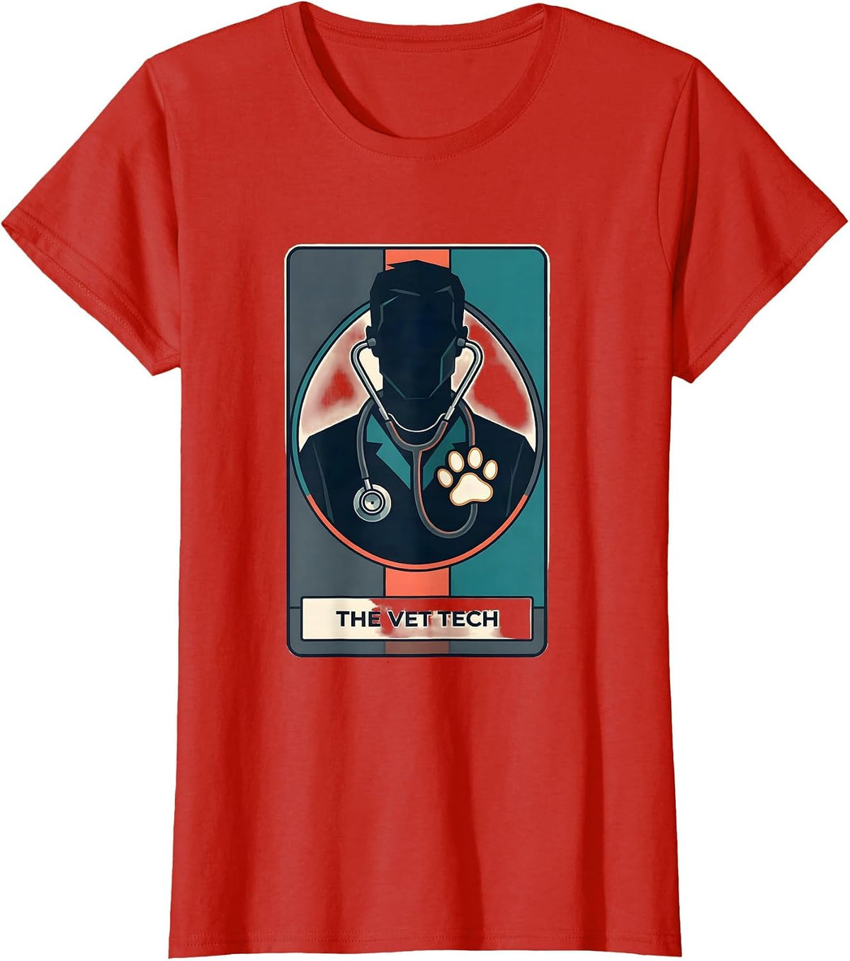The Vet Tech Tarot Card Skeleton Stethoscope Veterinarian T-Shirt - Red