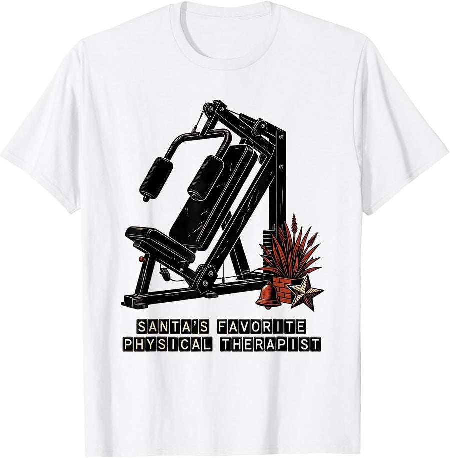 Men's Santa's Favorite Physical Therapist Funny Rehab Christmas PT T-Shirt - White