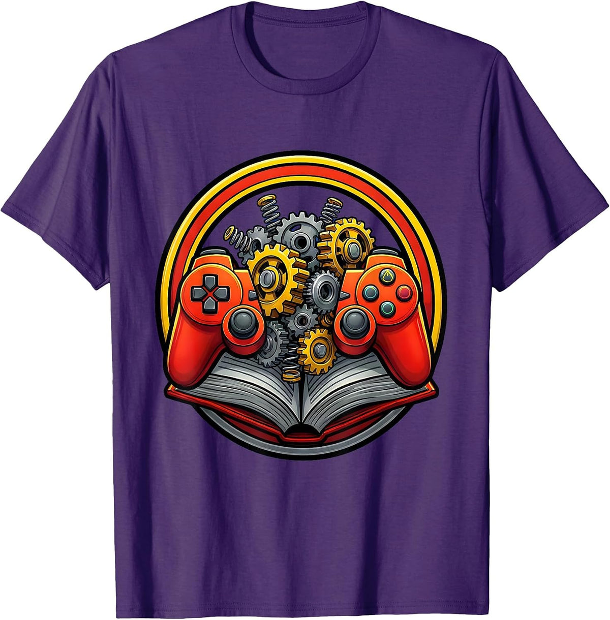Men's Game Controller Gears Mechanical Illustration T-Shirt - Purple