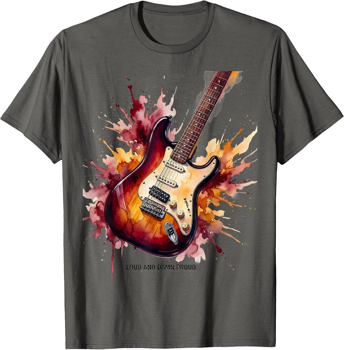 Loud and Damn Proud Rock Music Graphic Design T-Shirt - Asphalt Grey