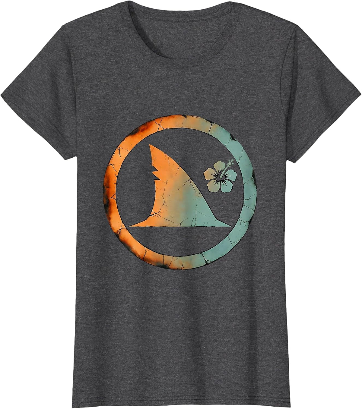 Women's Shark Fin Glassy Ocean Wave Surf Design T-Shirt - Dark Heather Grey