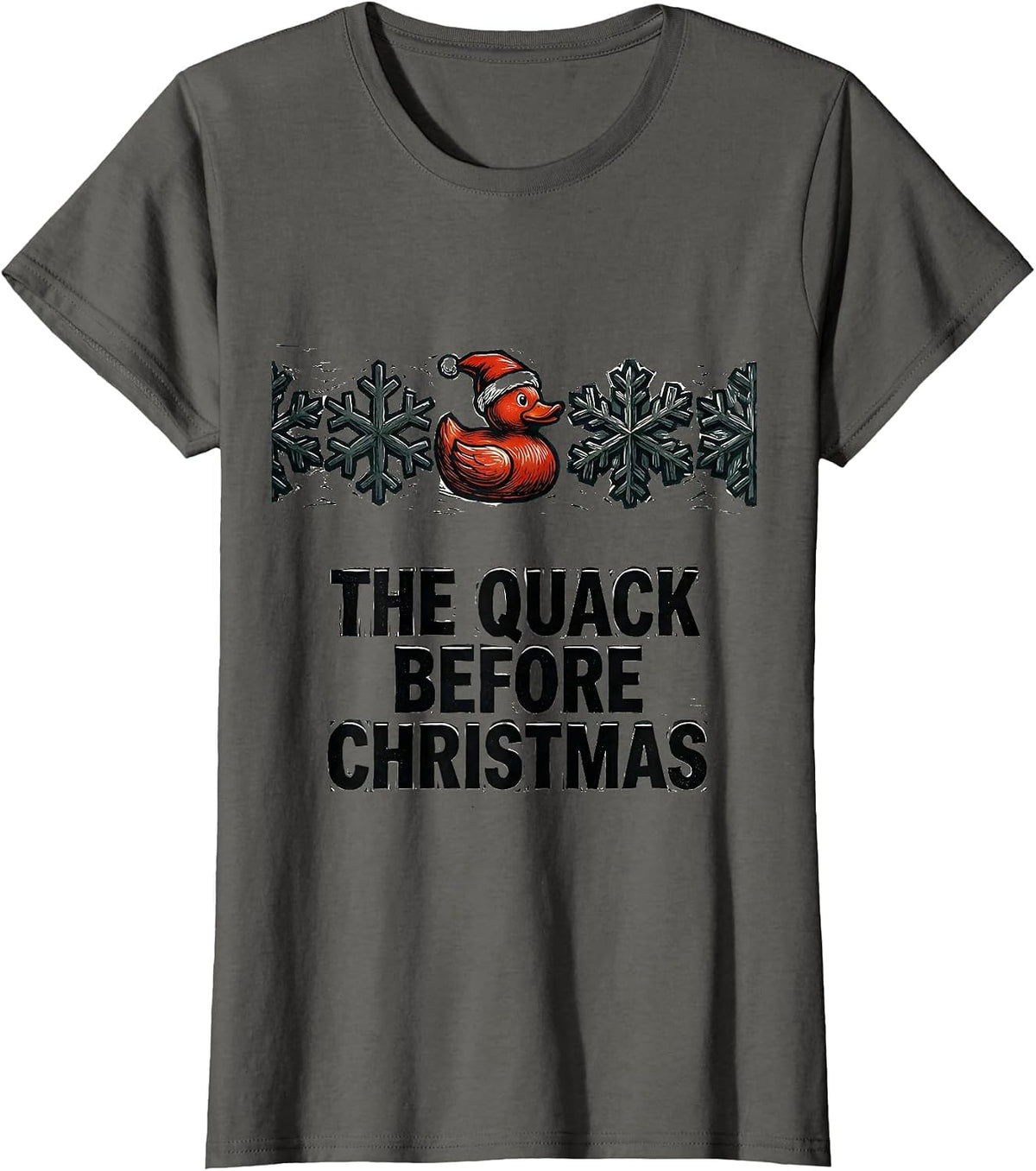 Women's The Quack Before Christmas Linocut Funny Duck Lover Pajama T-Shirt - Asphalt Grey