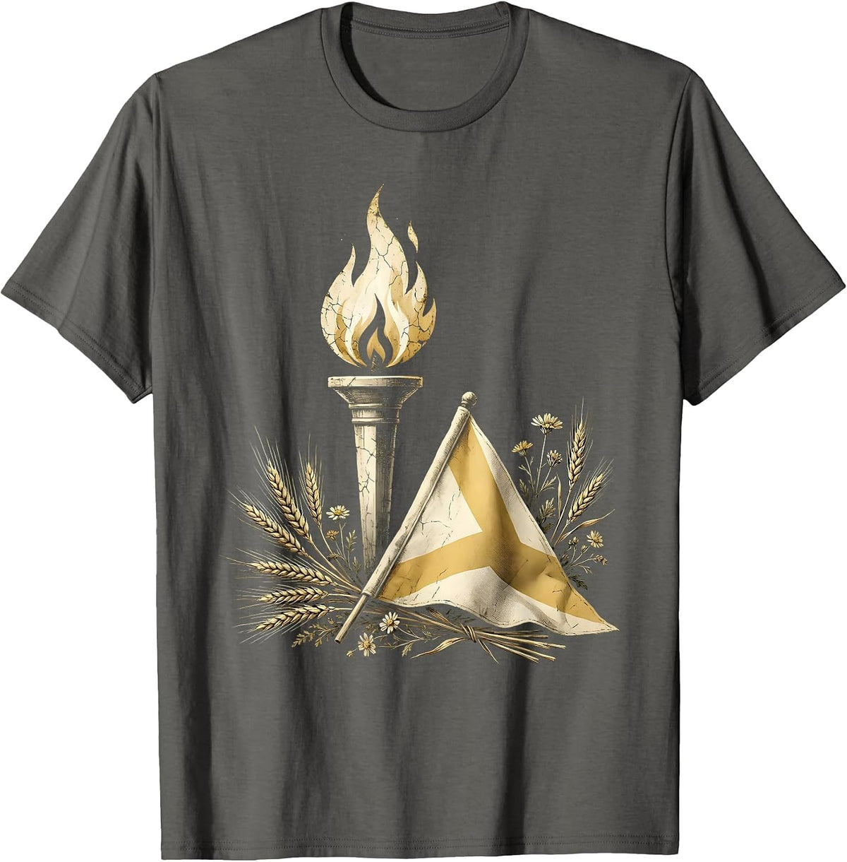 God Family Country Memorial Flame and Folded Flag T-Shirt - Asphalt Grey