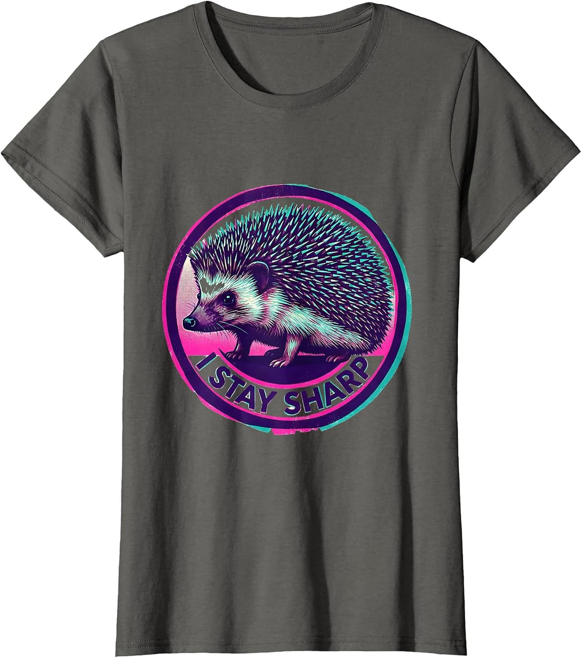 Women's I Stay Sharp Risograph Hedgehog Animal Humor Gift for Kids T-Shirt - Asphalt Grey