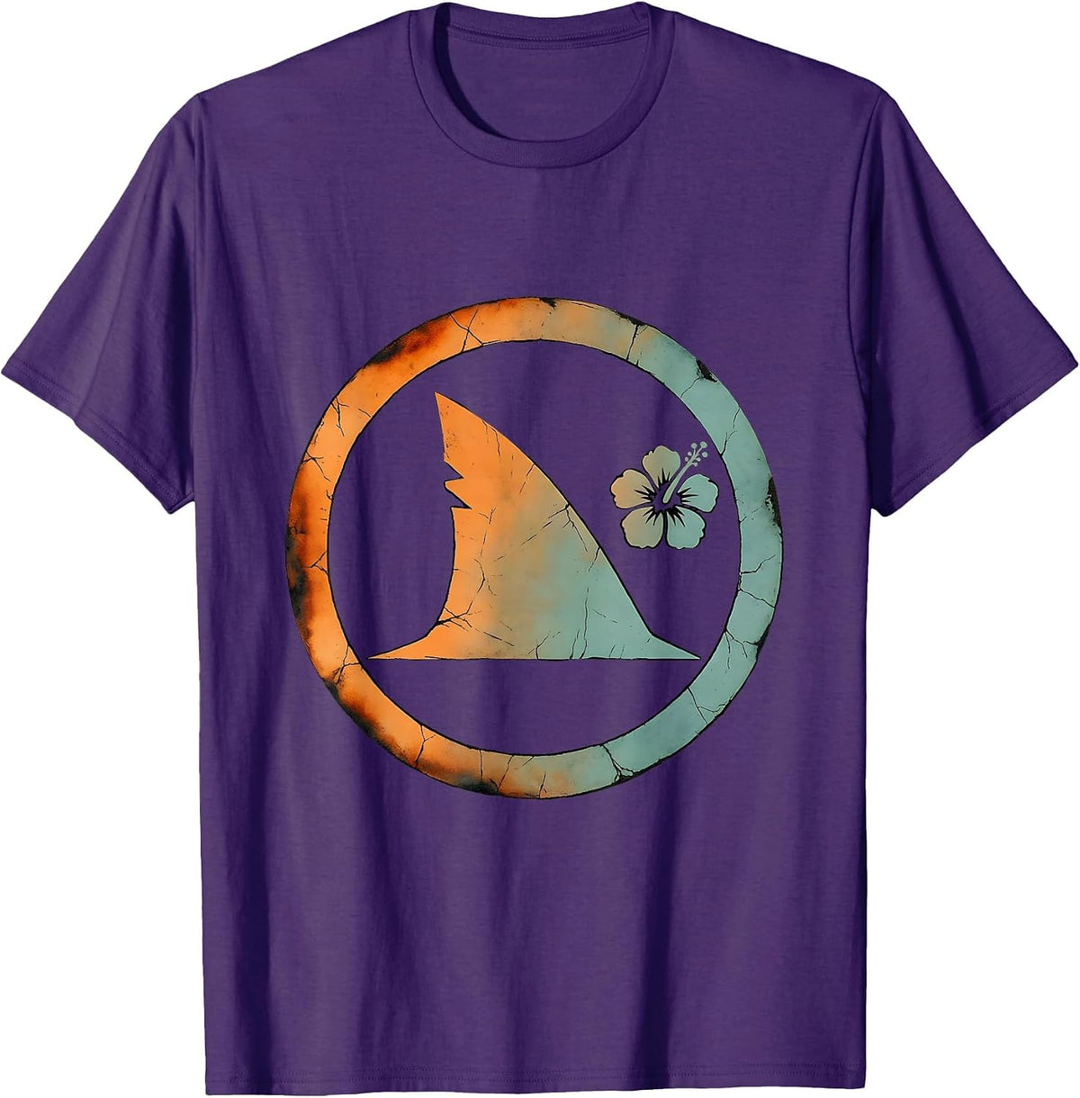 Men's Shark Fin Glassy Ocean Wave Surf Design T-Shirt - Purple