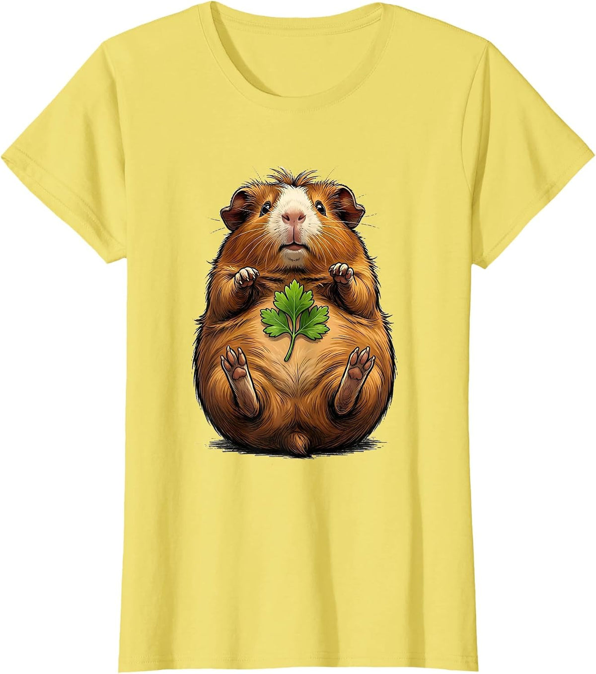 Rounded Tailless Guinea Pig Cartoon Pet Lover Humor T-Shirt - Lemon Yellow