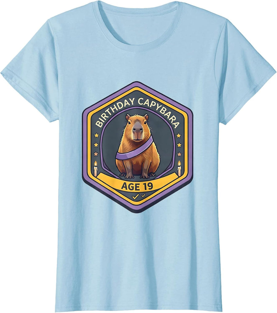 Women's Birthday Capybara Age 19 Kawaii Girl Cute Animal Lover Gift T-Shirt - Baby Blue