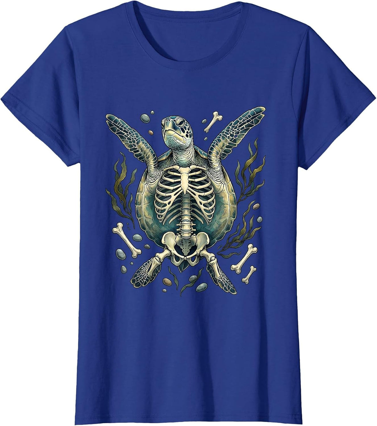 Women's Turtle Skeleton Deep Ocean Swim Graphic T-Shirt - Royal Blue