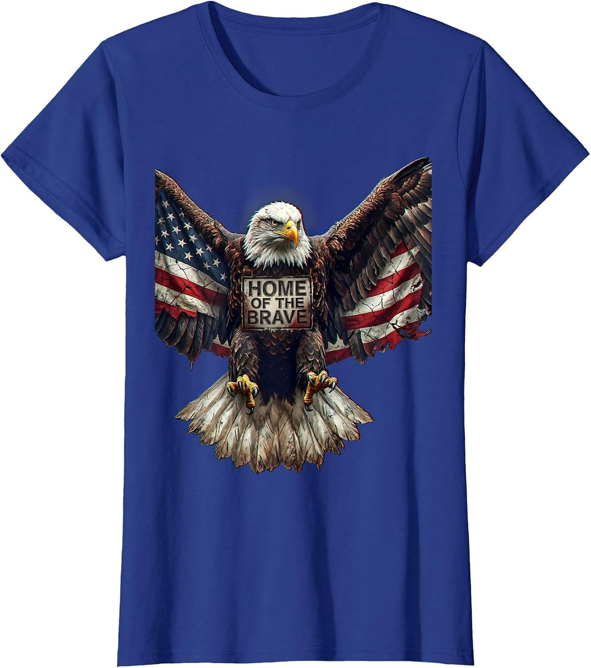 Women's Home of the Brave Veterans Day Eagle Flag Design T-Shirt - Royal Blue