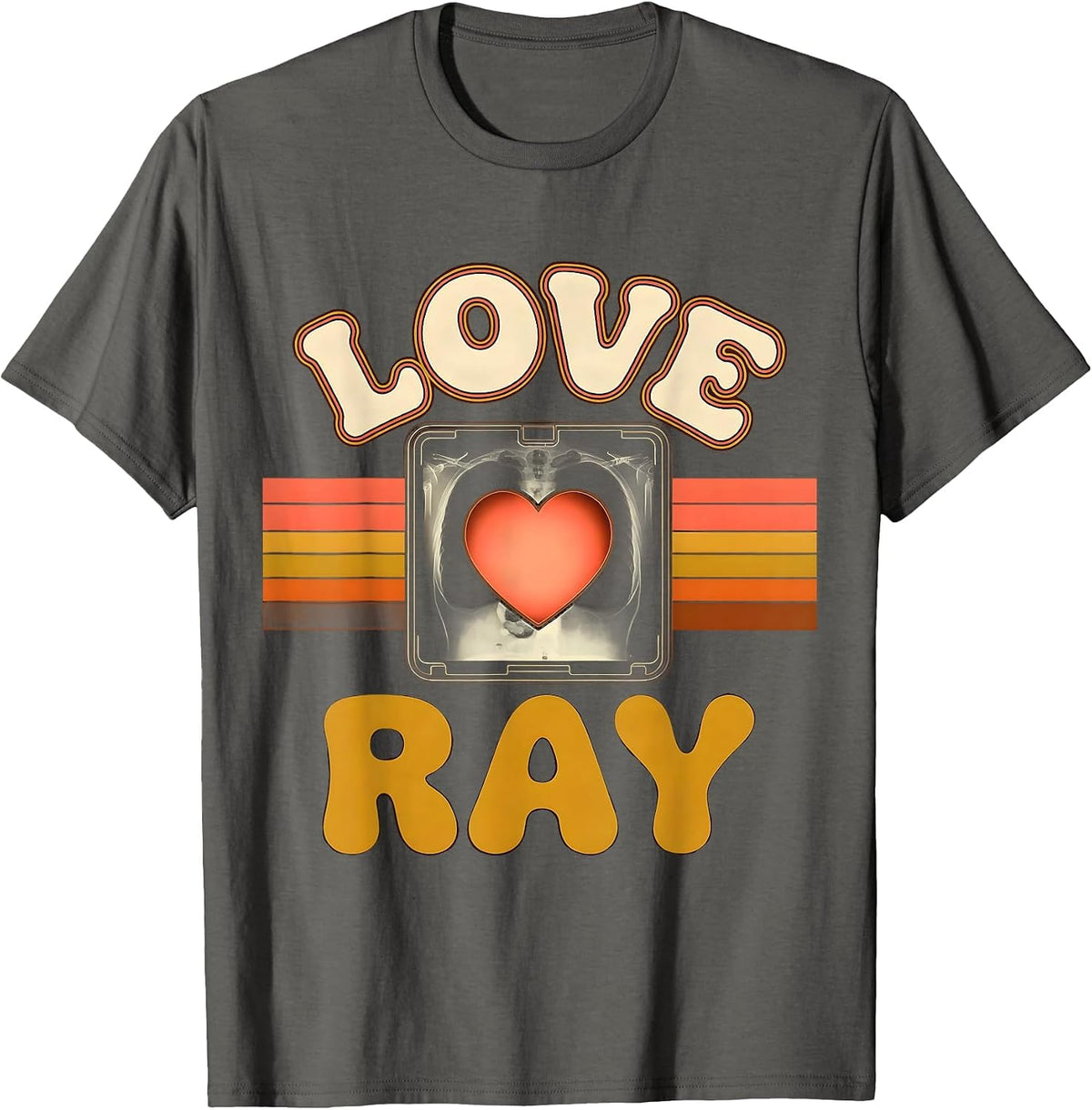 Men's Love Ray Retro 70s Radiology Tech Valentine Skeleton Humor T-Shirt - Asphalt Grey