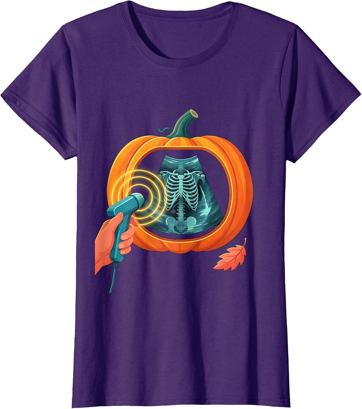 Women's Ultrasound Tech Halloween Radiology Tech Pumpkin Scan T-Shirt - Purple