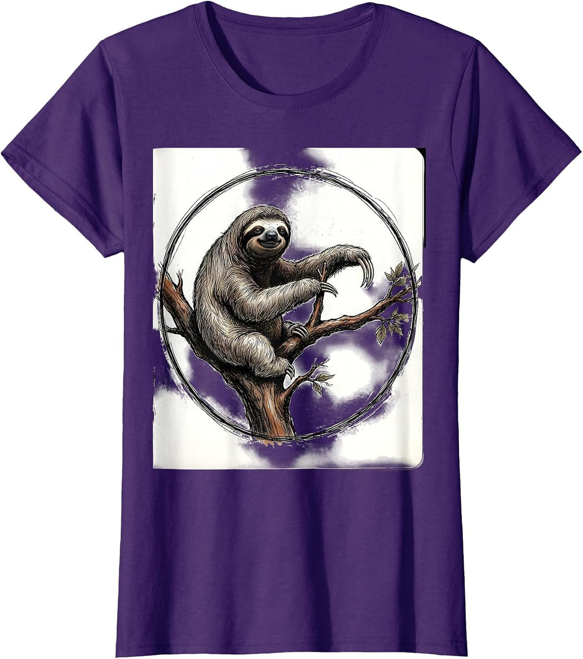 Women's Sloth Lover Hand-Sketched Novelty Humor T-Shirt - Purple