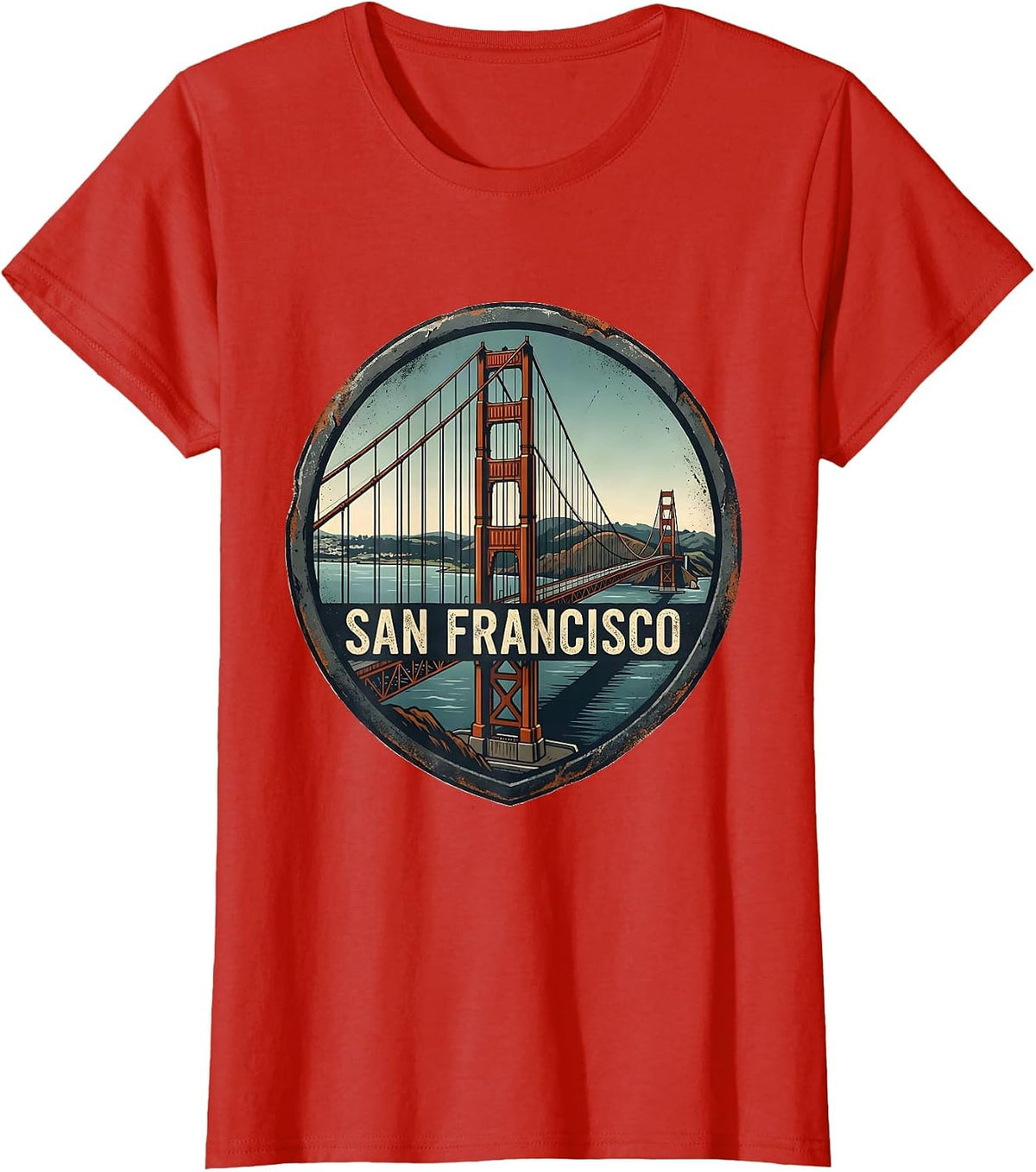 San Francisco Distressed Golden Gate Bridge Souvenir Gift T-Shirt - Red