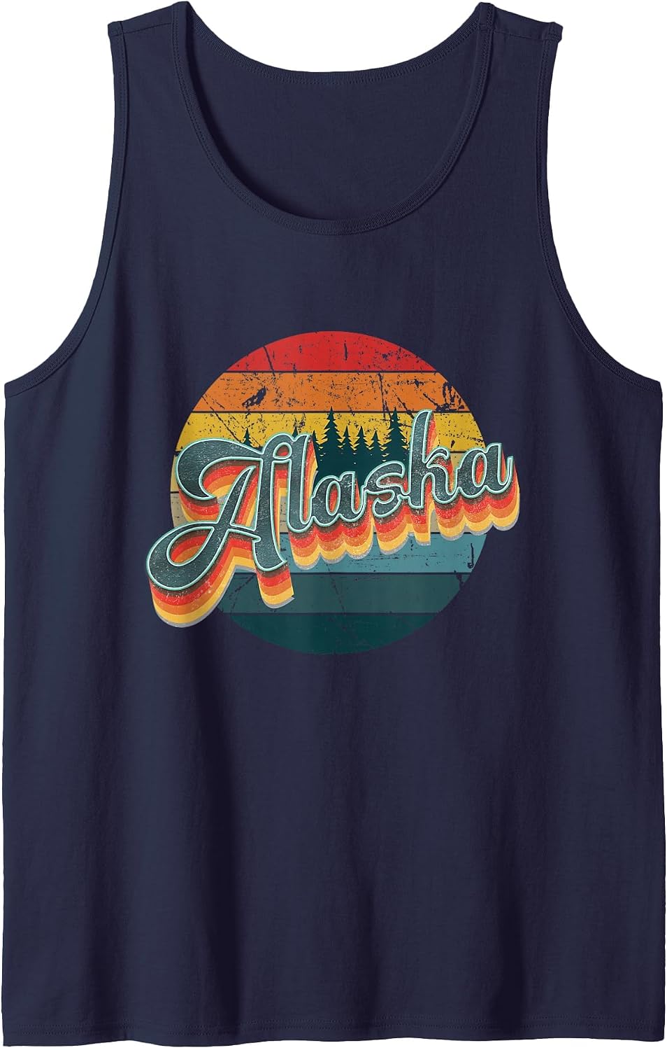 Retro Alaska Grunge Distressed Alaska 70s 80s Tank Top - Navy Blue