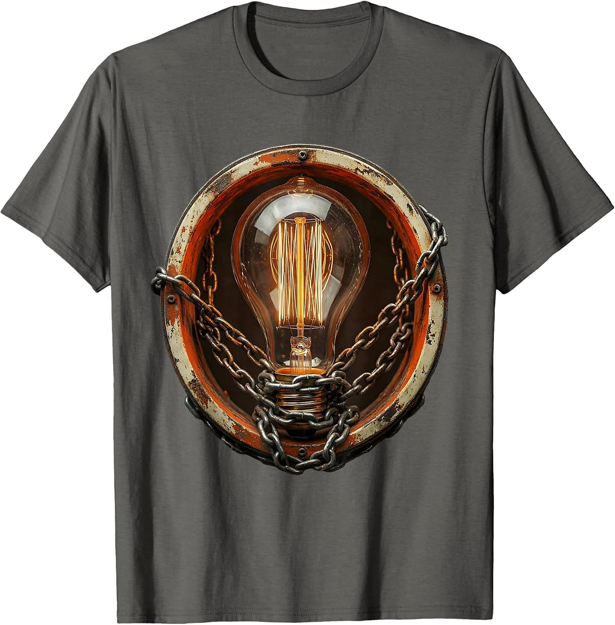Grunge Chained Lightbulb Dark Art Illustration T-Shirt - Asphalt Grey